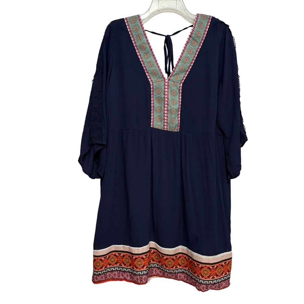 White Mark Navy and Multicolor 3/4Sleeve Bohemian Hippie Dress